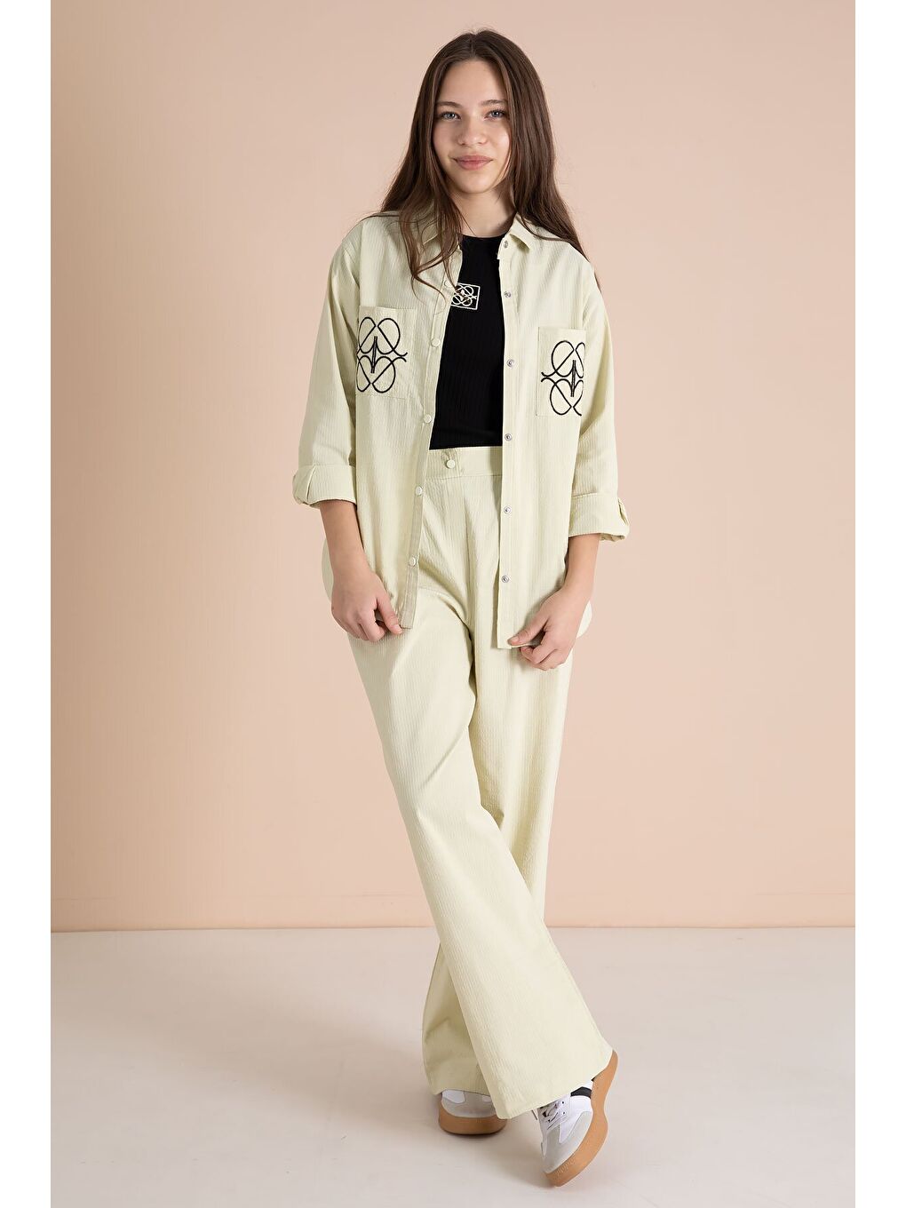 Yeşil Nakışlı Gömlekli Badili Kız Çocuk 3lü Pantolonlu Takım 23560-2