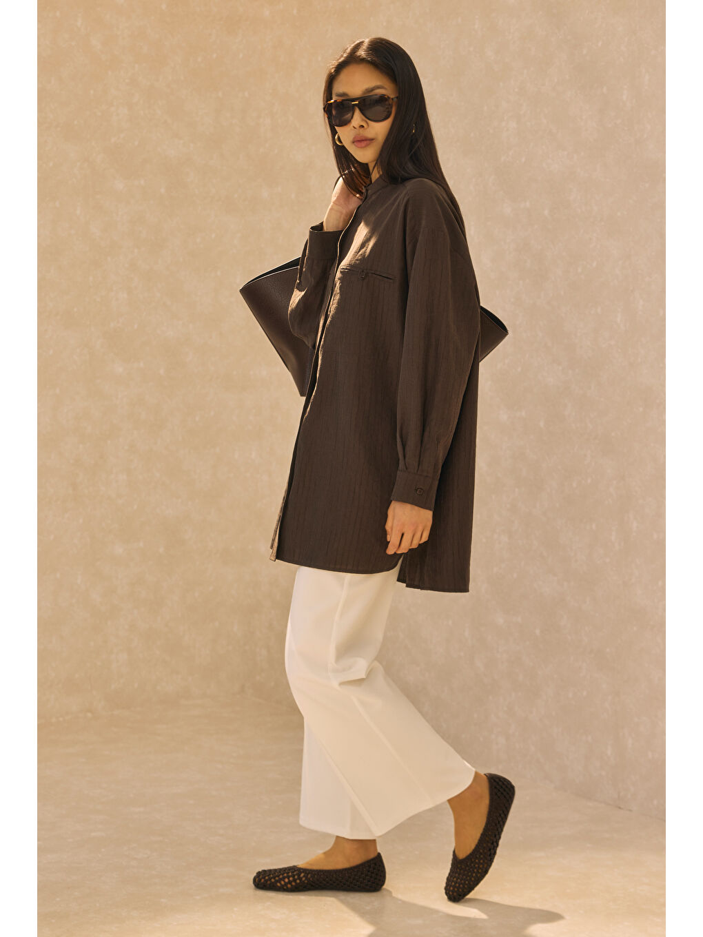 Kahverengi Fleto Cep Detaylı Gömlek Acı Kahve-1