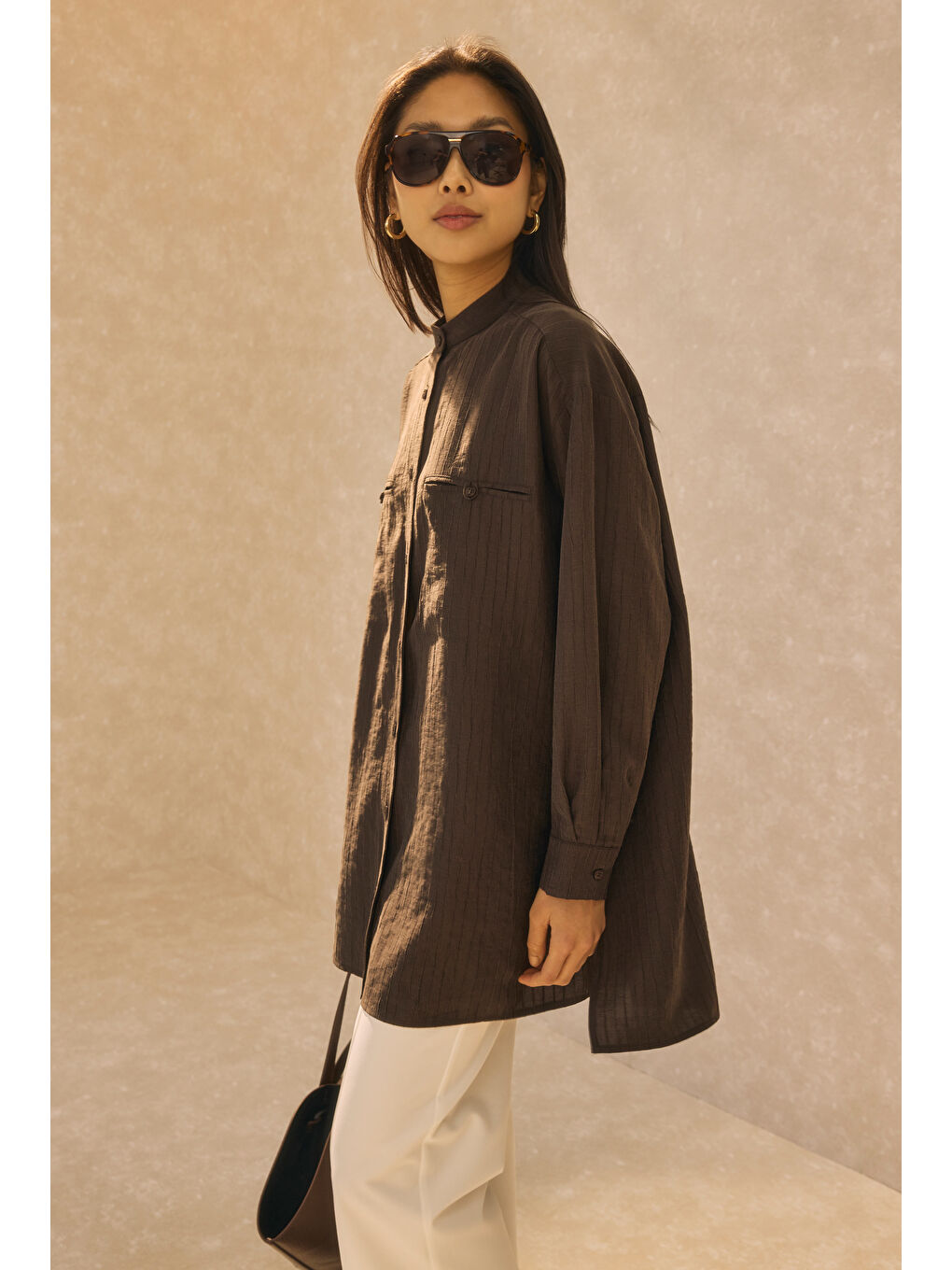 Kahverengi Fleto Cep Detaylı Gömlek Acı Kahve-3