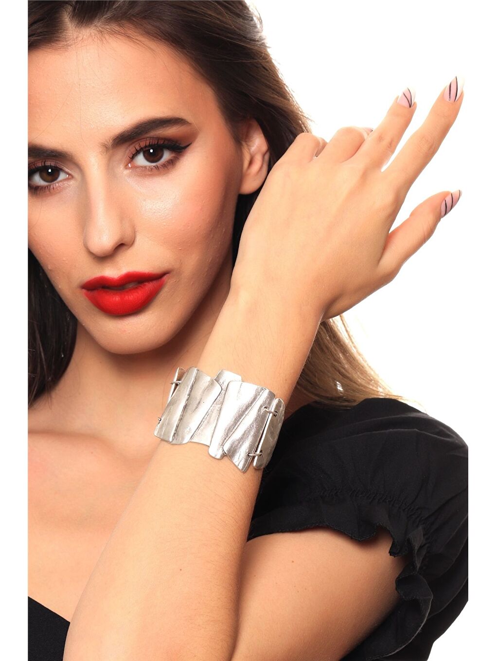 Gri Kadın Antik Gümüş Kaplama Ayarlanabilir Zincir Bağlantılı Bohem Bileklik-2