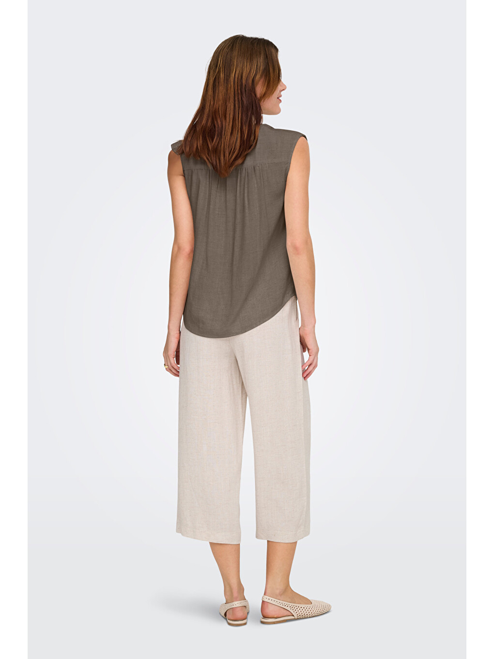 Bej Onlsiesta Keten Karışımlı Regular Fit Klasik Yaka Bluz 15367416-3
