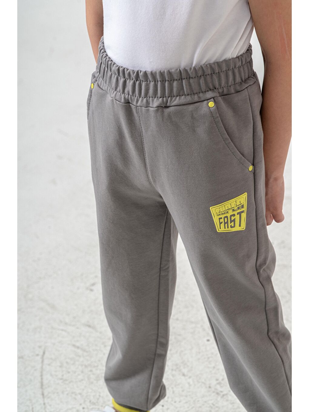 Gri Super Fast Baskılı Cep Kenarı Rivetli Erkek Çocuk Eşofman Altı-6