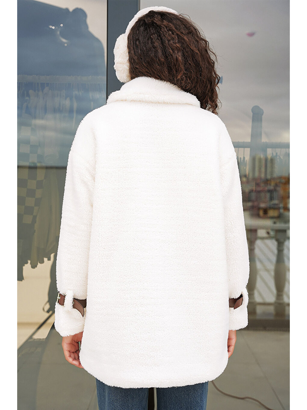 Kahverengi 5206 Kadın Oversize Pelüş Mont - Taba-2