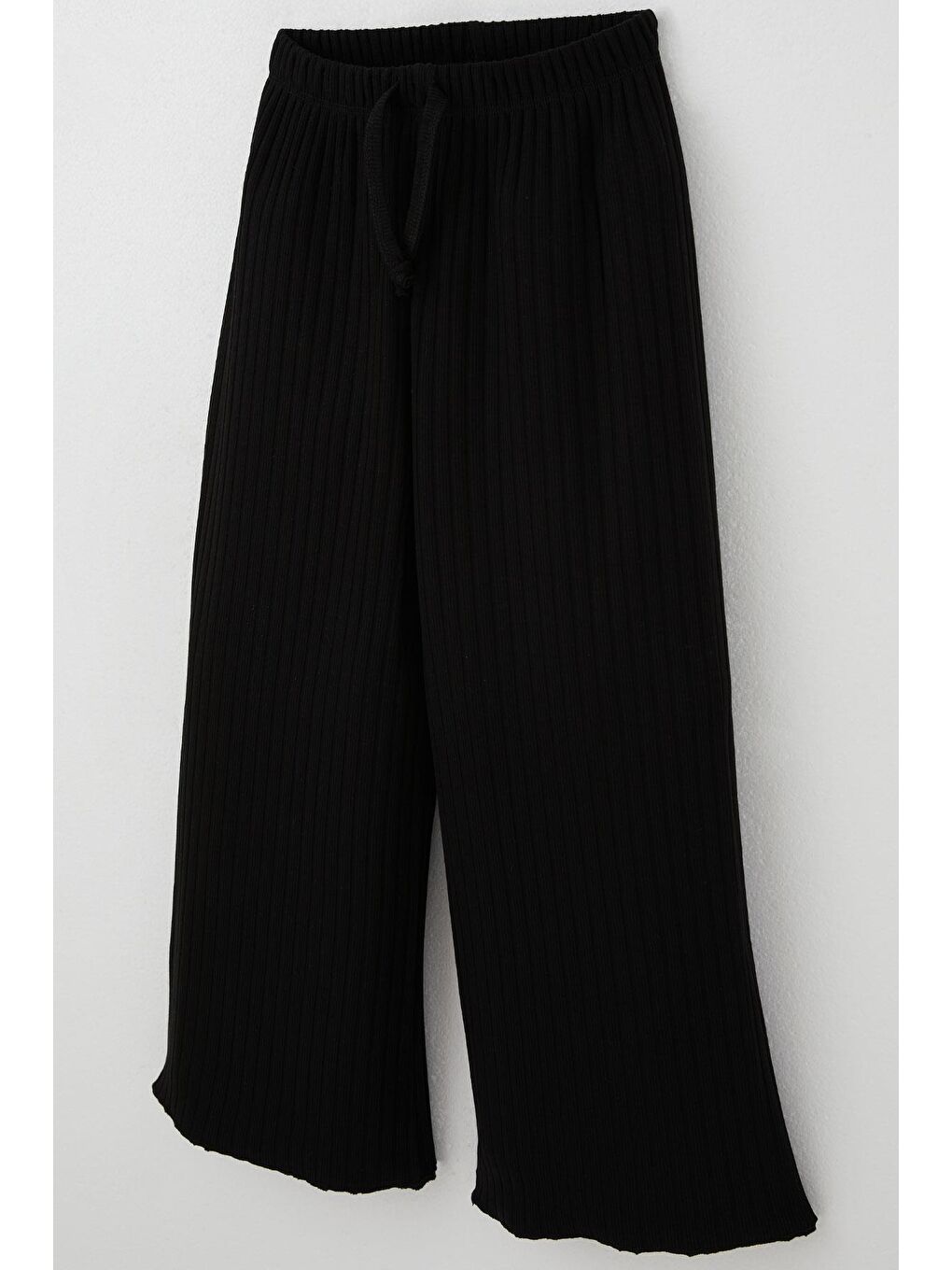 Kız Çocuk Pantolon Bağcık Aksesuarlı Beli Lastikli Siyah (7-14 Yaş)-2