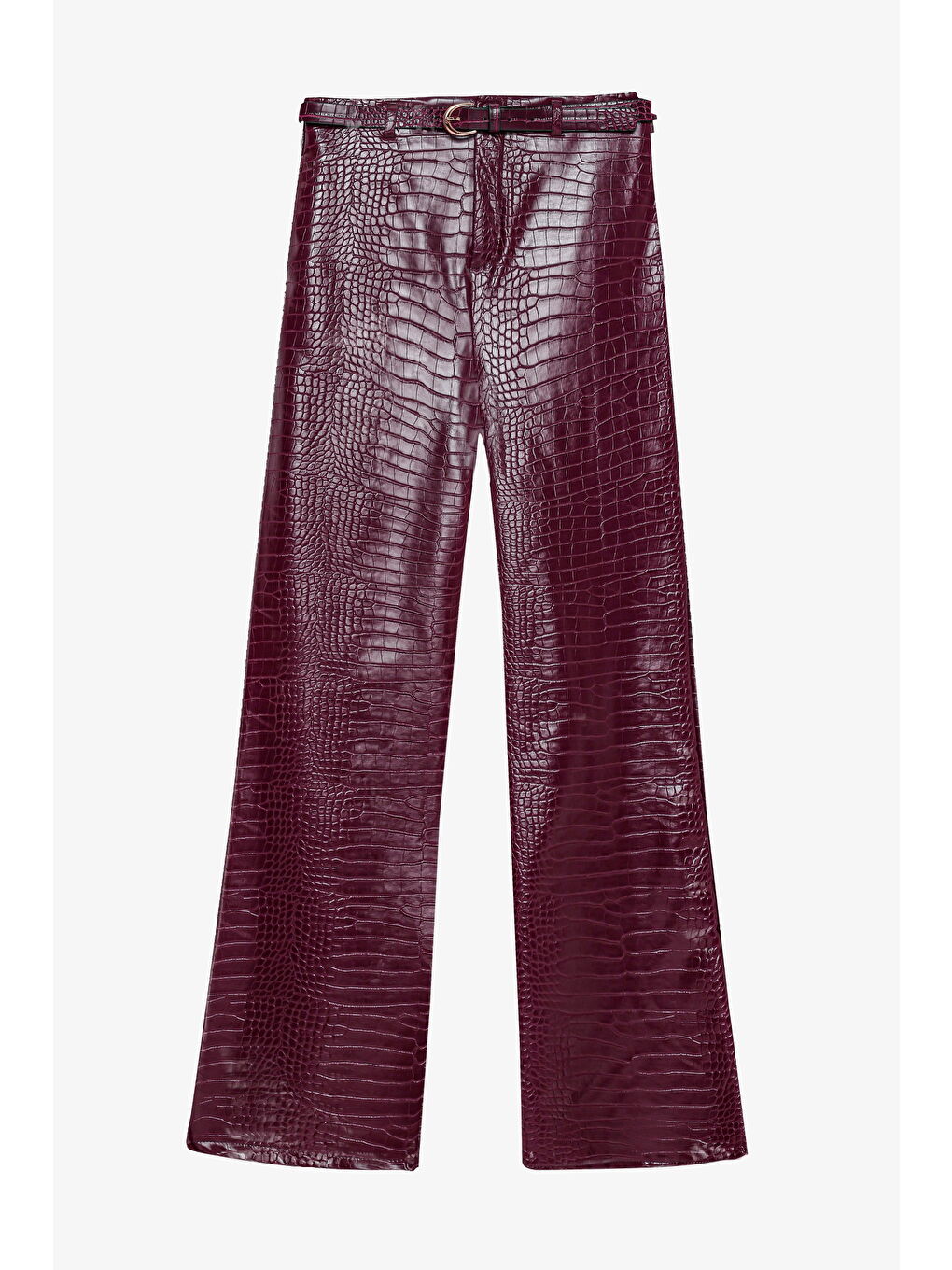 Kroko Desenli Bol Paça Deri Pantolon Mürdüm