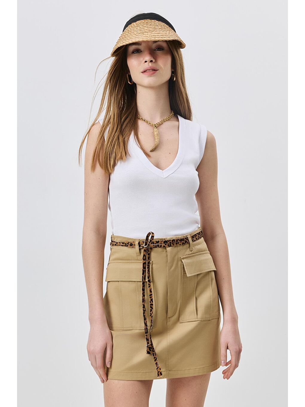 Kahverengi Hasır Vizör Şapka Y8218 Camel-1