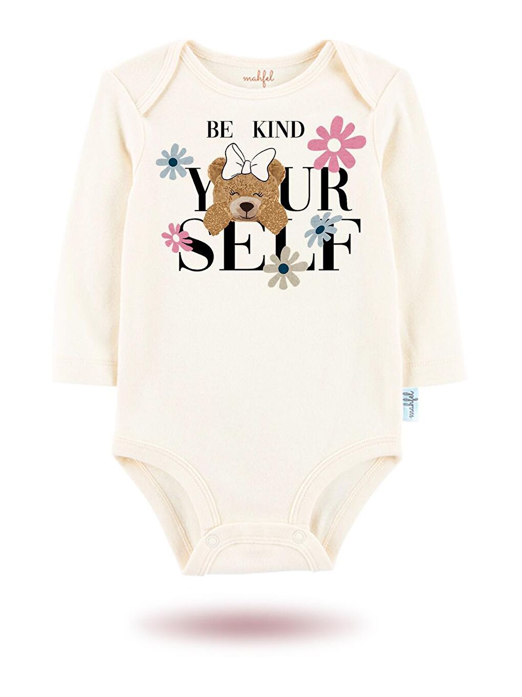 MAHFEL Ekru 2'Li " BE KIND YOURSELF "Baskılı Uzun Kollu Unisex Bebek Çıtçıtlı Body - 1