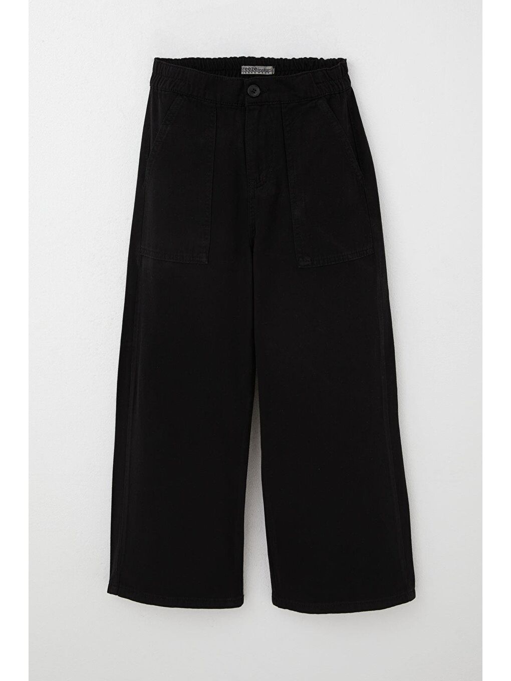 Kız Çocuk Gabardin Pantolon Geniş Paça Beli Lastikli Siyah (5-9 Yaş)
