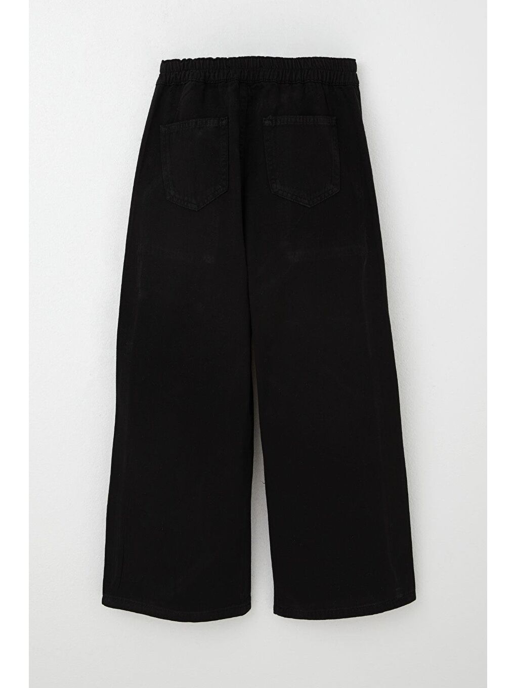 Kız Çocuk Gabardin Pantolon Geniş Paça Beli Lastikli Siyah (5-9 Yaş)-1