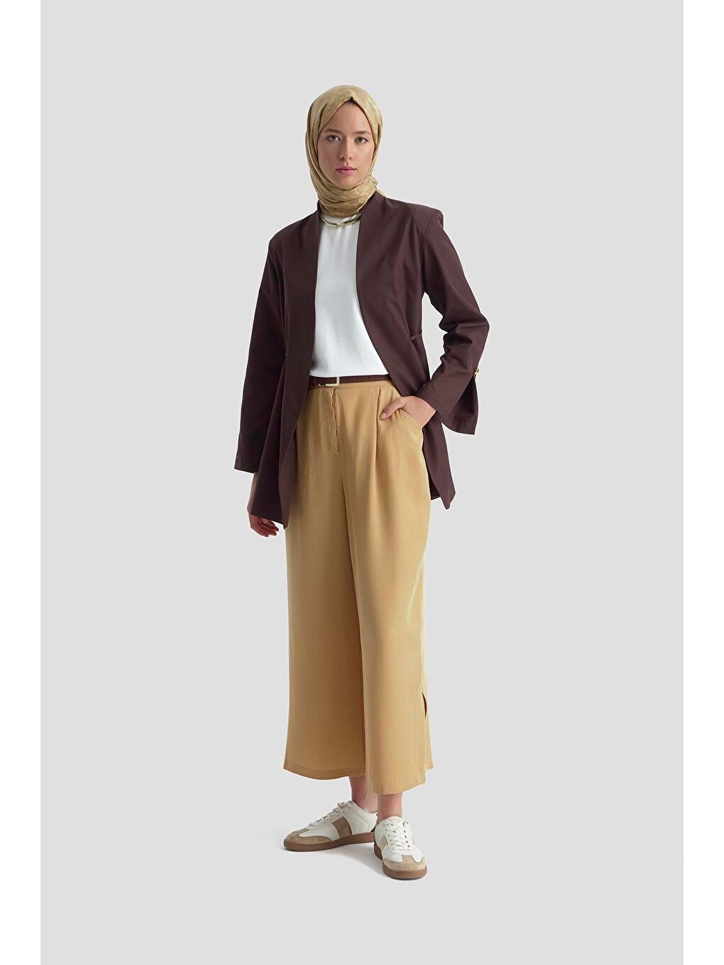 Kahverengi Lyocell Palazzo Pantolon 25Kd4002 Camel-1