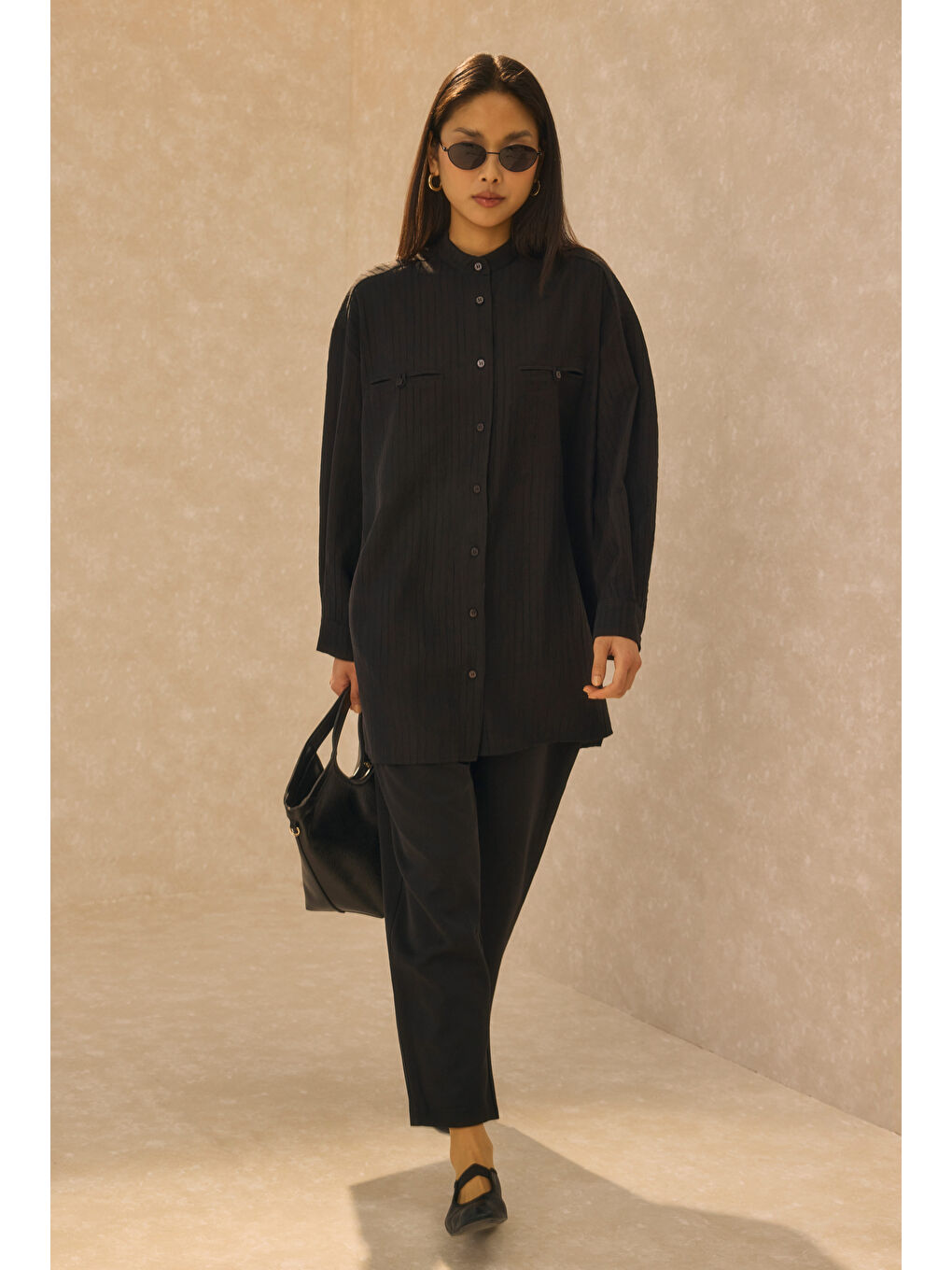 Fleto Cep Detaylı Gömlek Siyah-1