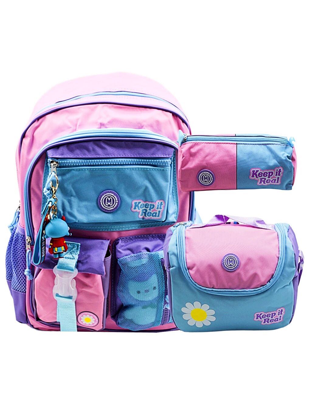 3 Bölmeli Funny Okul Sırt Çanta Seti (Çanta+Beslenme Çantası+Kalemlik)