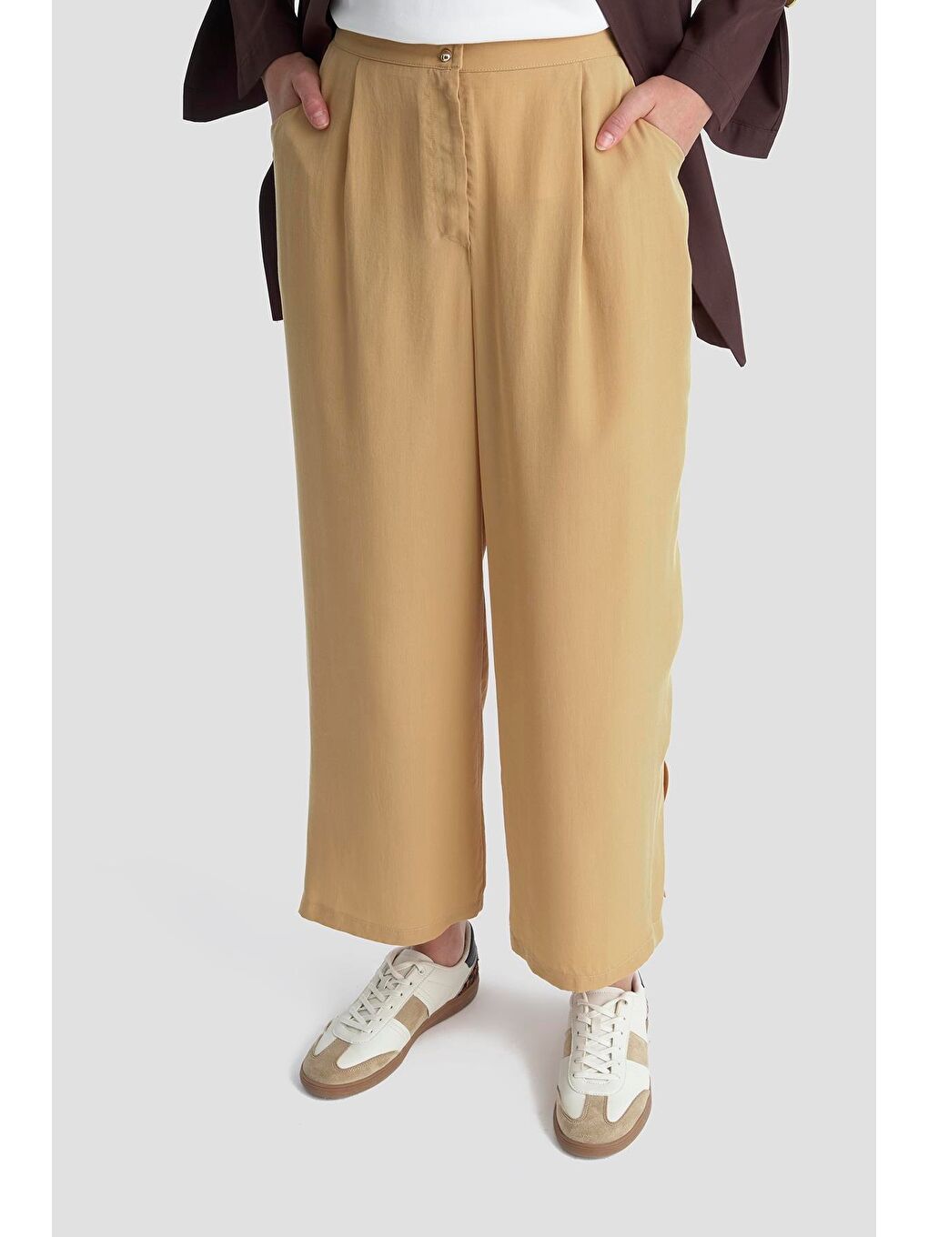 Kahverengi Lyocell Palazzo Pantolon 25Kd4002 Camel-3