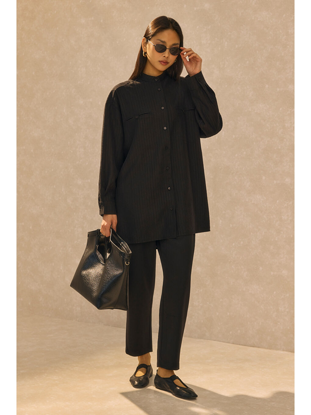 Fleto Cep Detaylı Gömlek Siyah-2