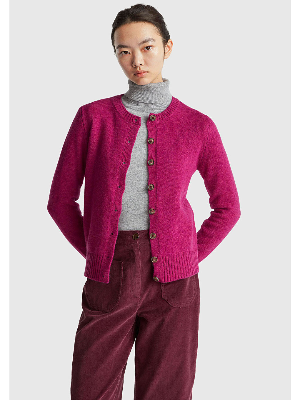 Kadın Fuşya Shetland Hırka