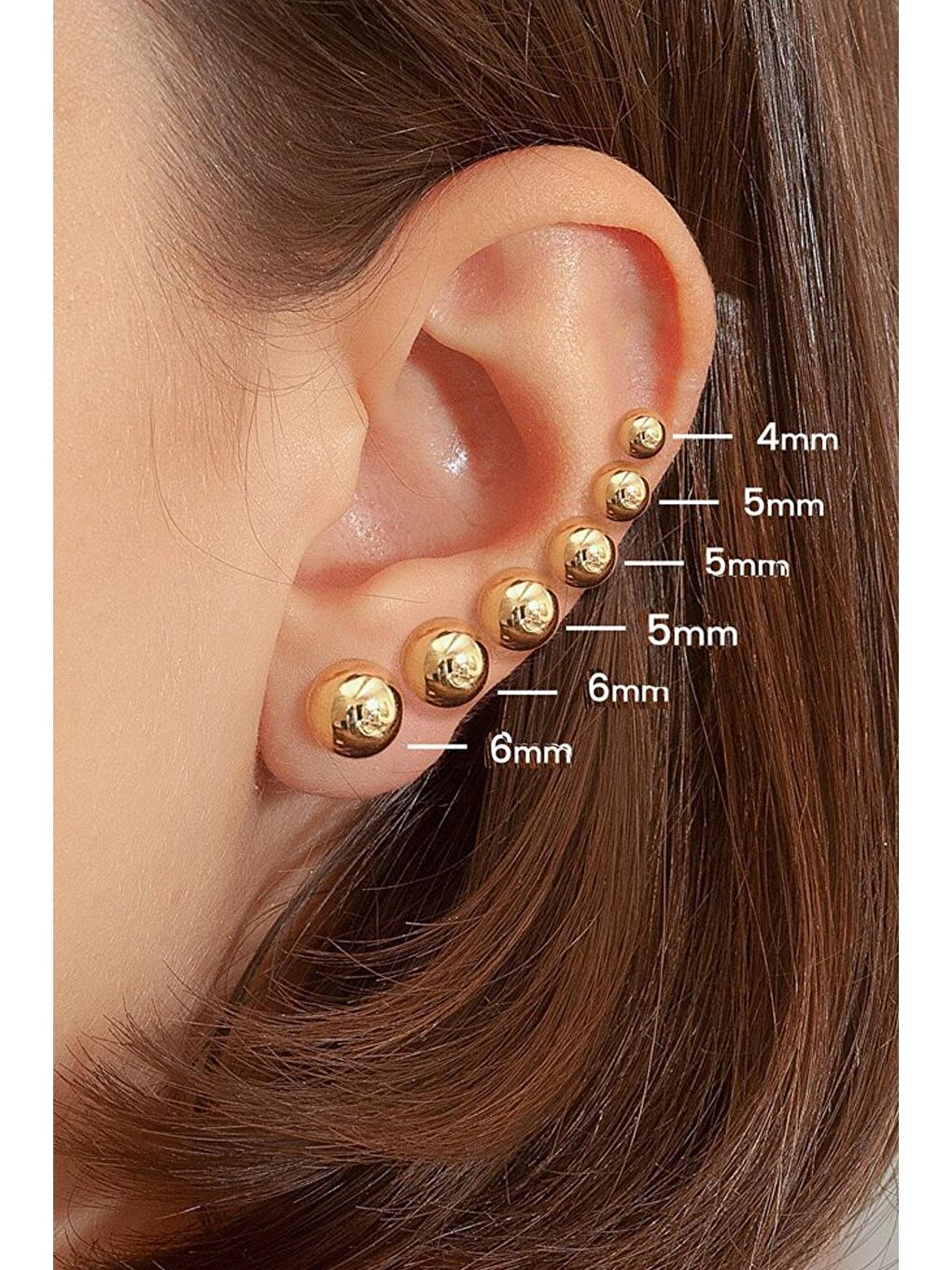 Sarı Sıralı Boy Top Küpe 6 lı set-3