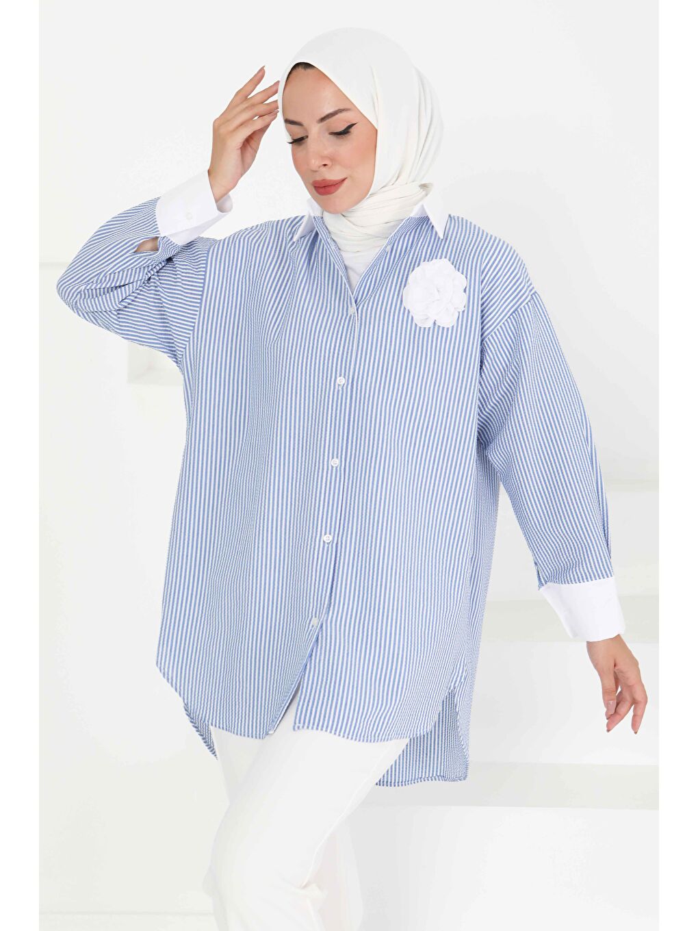 Gül Detaylı Tunik Mavi - 27434