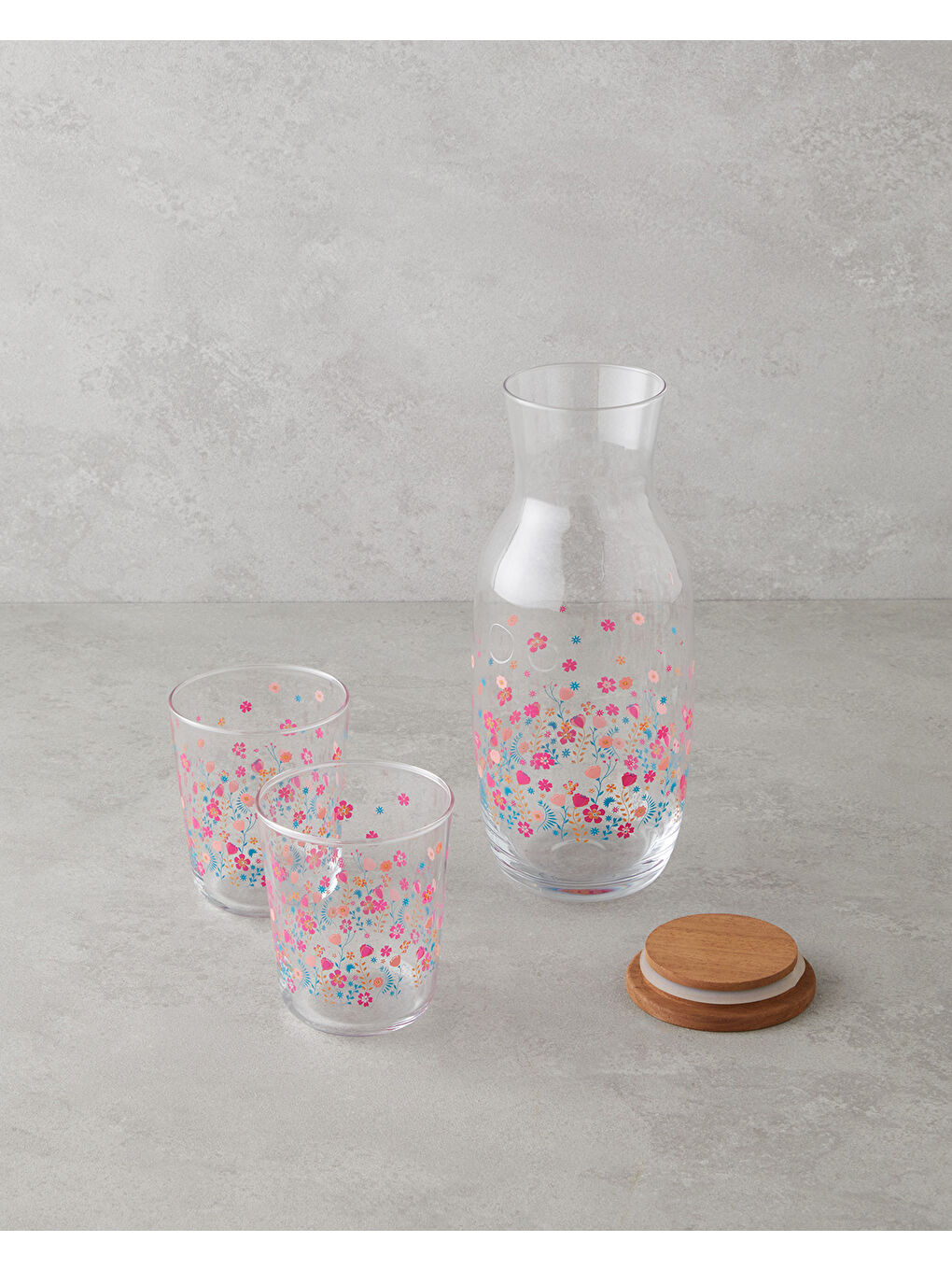 Beyaz Auro Cam 3 Parça Su Takımı 1000 ml + 315 ml Renkli-1