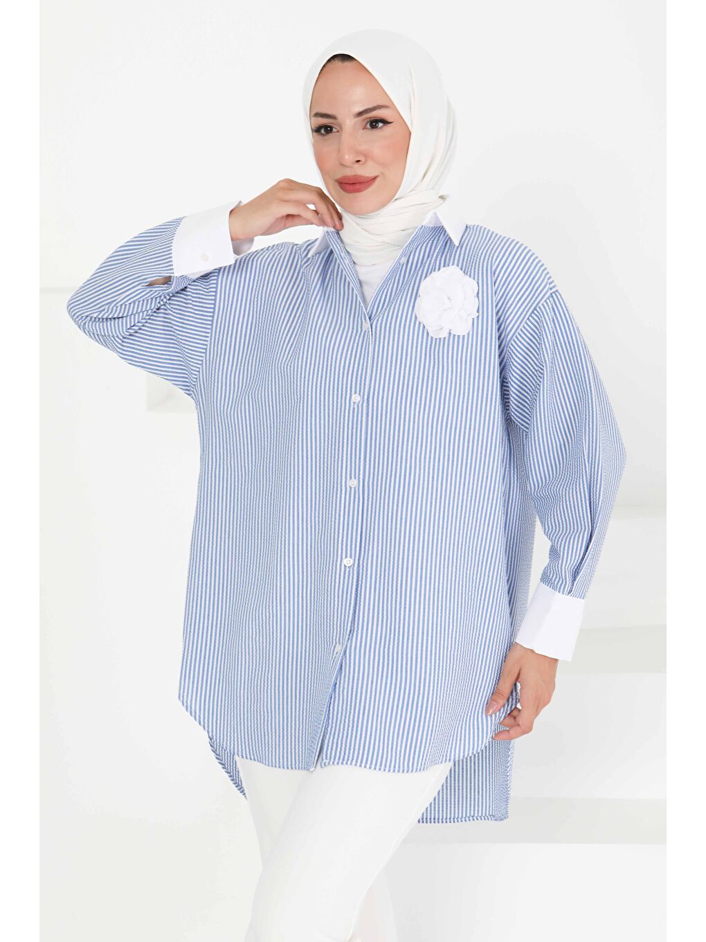 Gül Detaylı Tunik Mavi - 27434-1