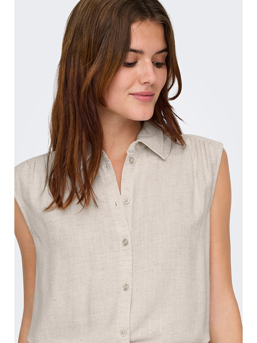 Bej Onlsiesta Keten Karışımlı Regular Fit Klasik Yaka Bluz 15367416-1
