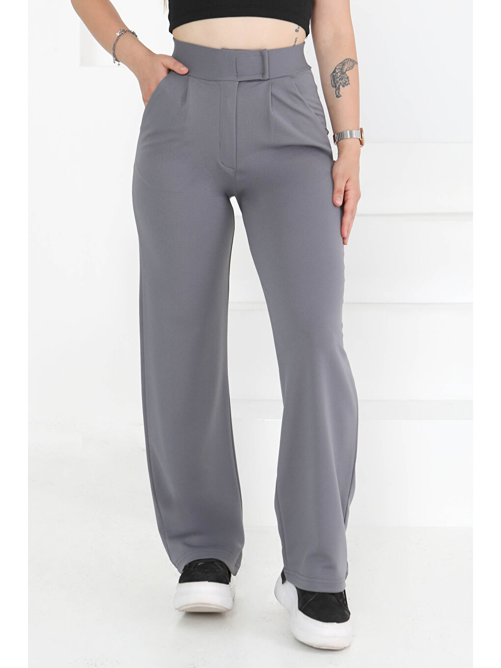 Cırtlı Spor Pantolon Gri - 27351