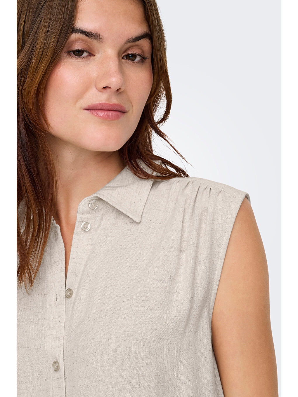 Bej Onlsiesta Keten Karışımlı Regular Fit Klasik Yaka Bluz 15367416-2