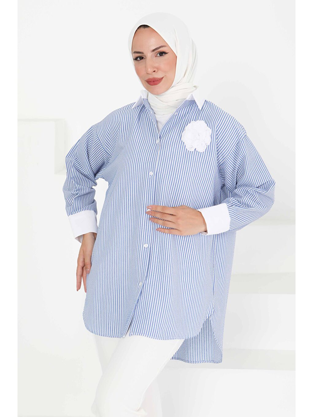 Gül Detaylı Tunik Mavi - 27434-2