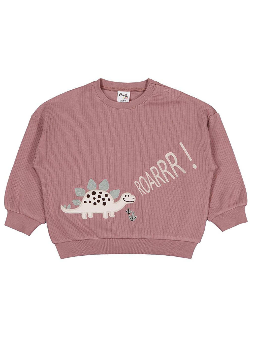 Kahverengi Baby Roarrr Dinozor Nakışlı 6-18 Ay Sweatshirt - Kahve