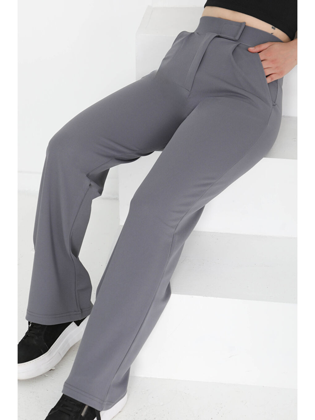 Cırtlı Spor Pantolon Gri - 27351-1