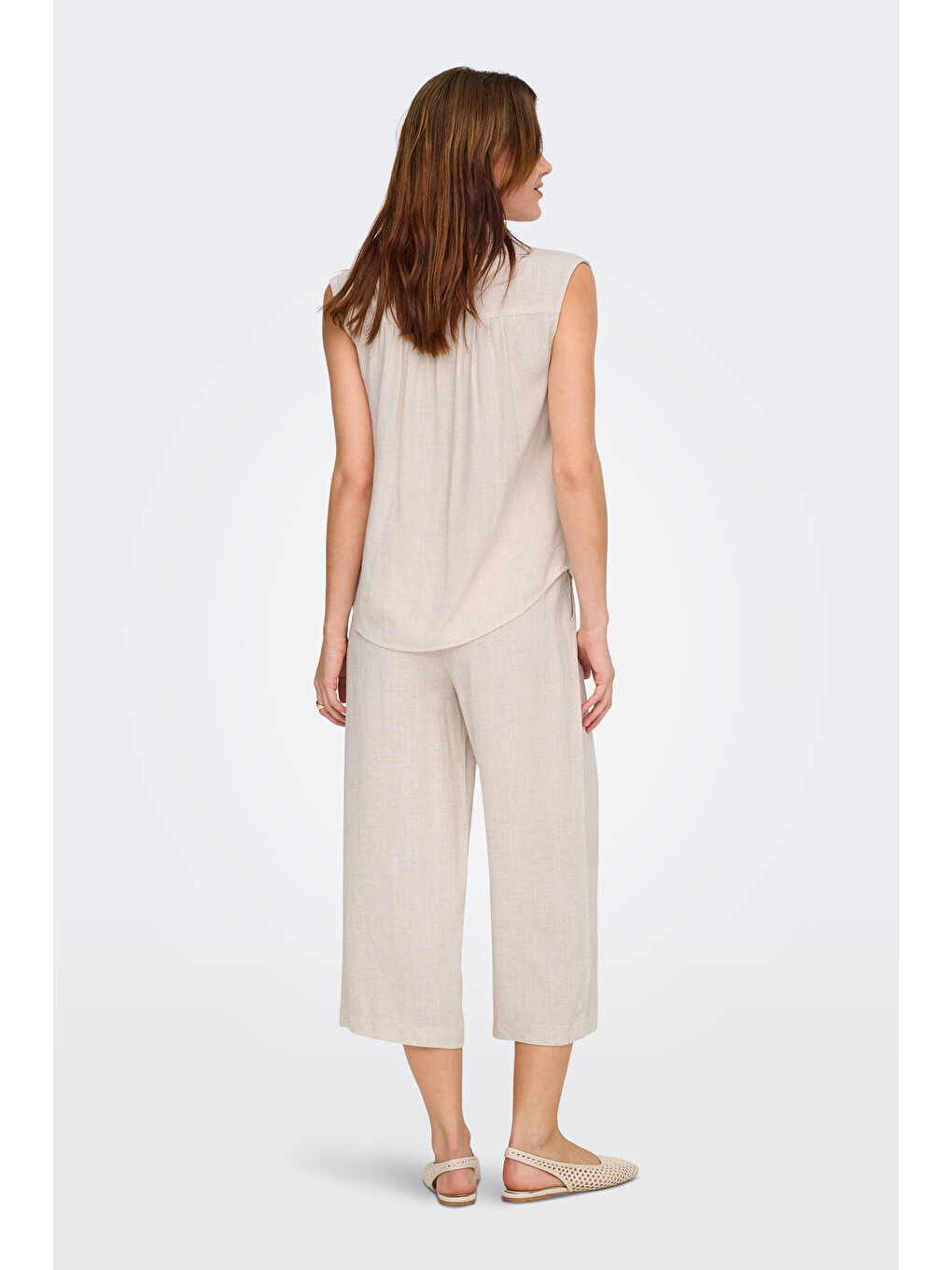 Bej Onlsiesta Keten Karışımlı Regular Fit Klasik Yaka Bluz 15367416-4