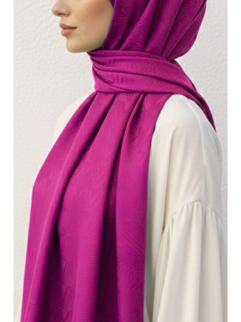 & YAQA Filigran Desenli Jakarlı Fuşya Şal-2