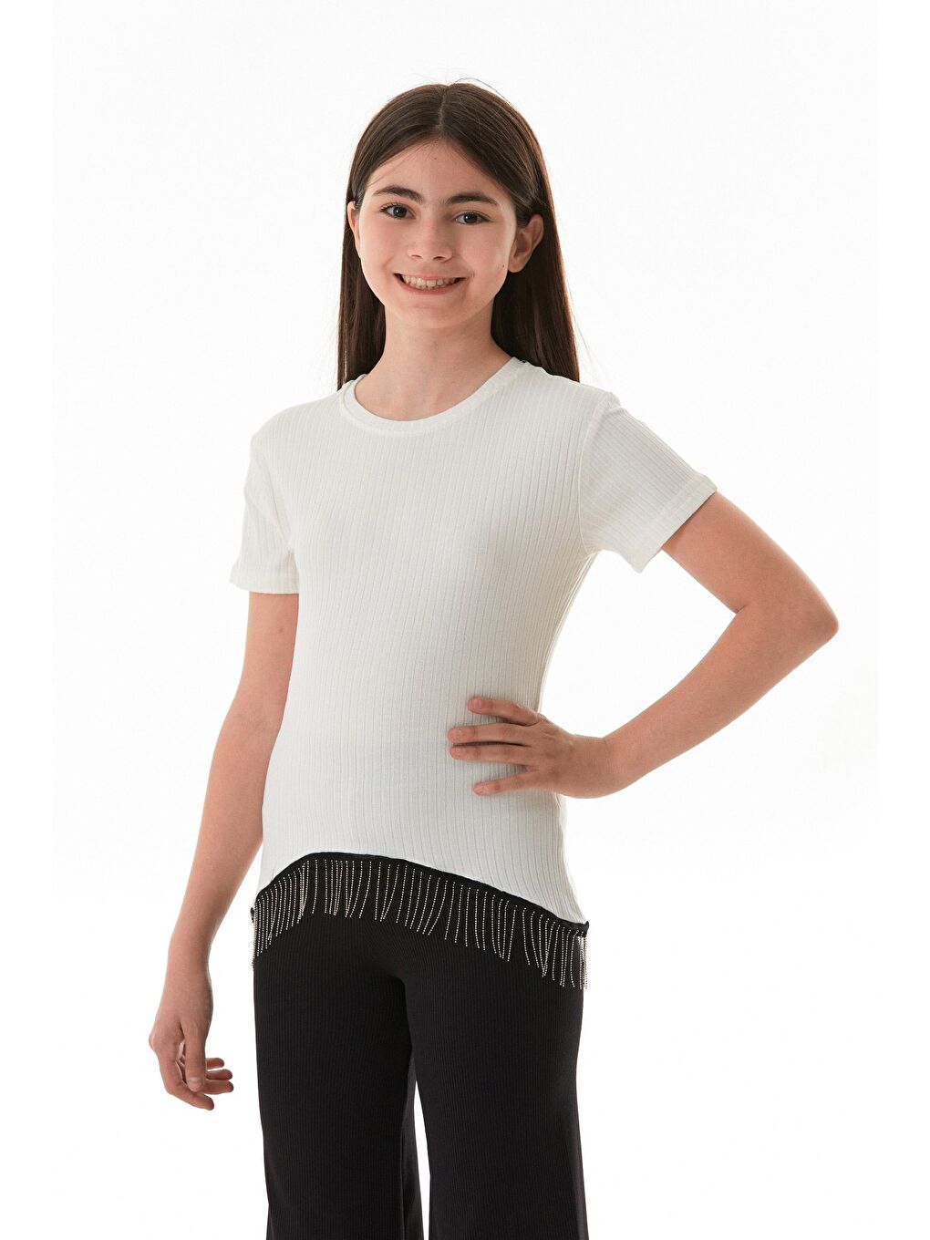 Ekru Fitilli Beli Zincirli Kız Çocuk Body