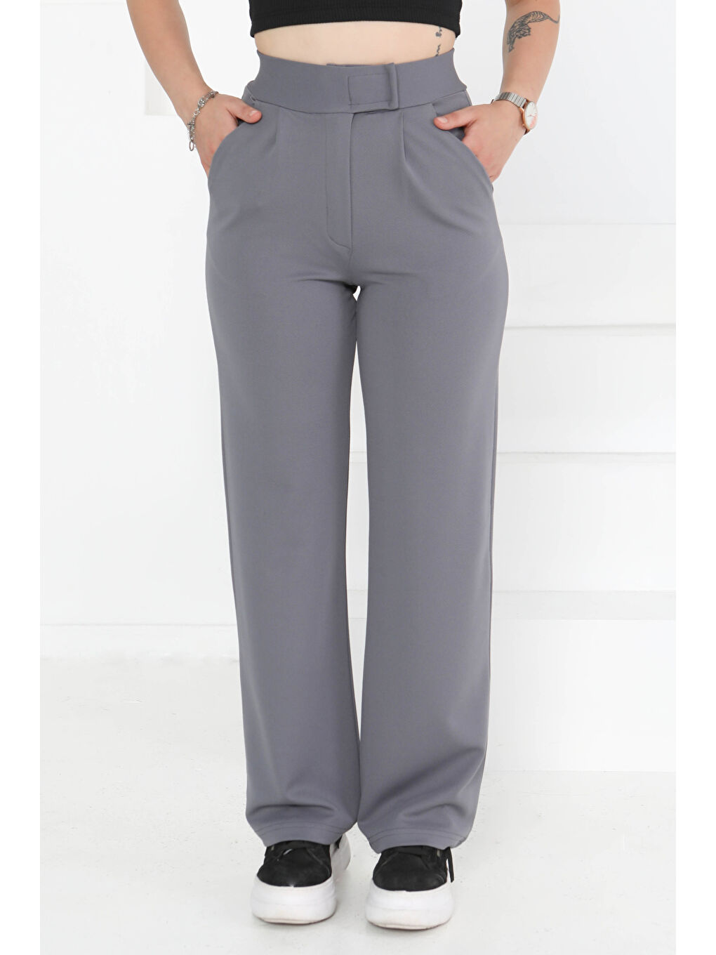 Cırtlı Spor Pantolon Gri - 27351-2