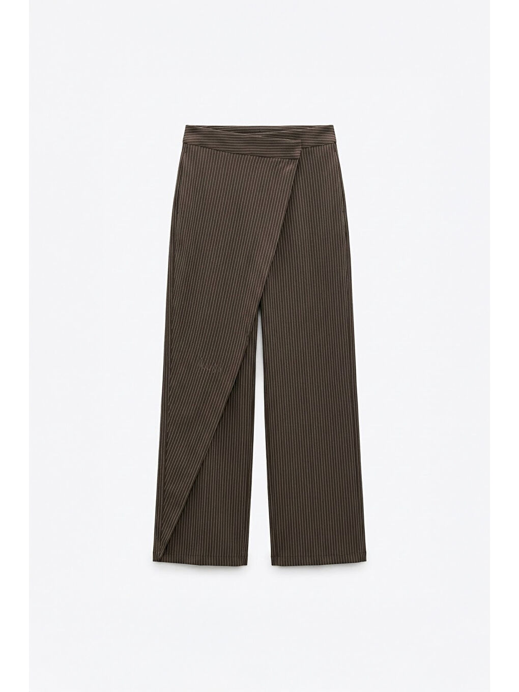 Kruvaze Kapamalı Çizgili Pantolon Kahverengi-1