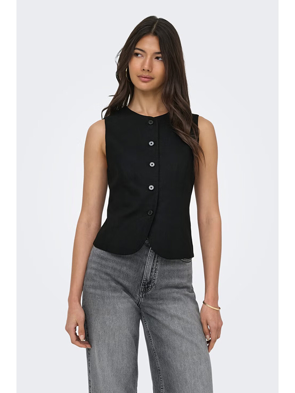 Siyah Onlgoa Regular Fit Bisiklet Yaka Düğmeli Yelek 15363724-2
