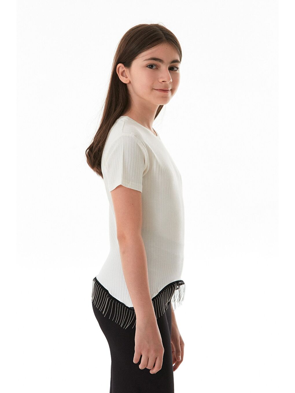 Ekru Fitilli Beli Zincirli Kız Çocuk Body-2
