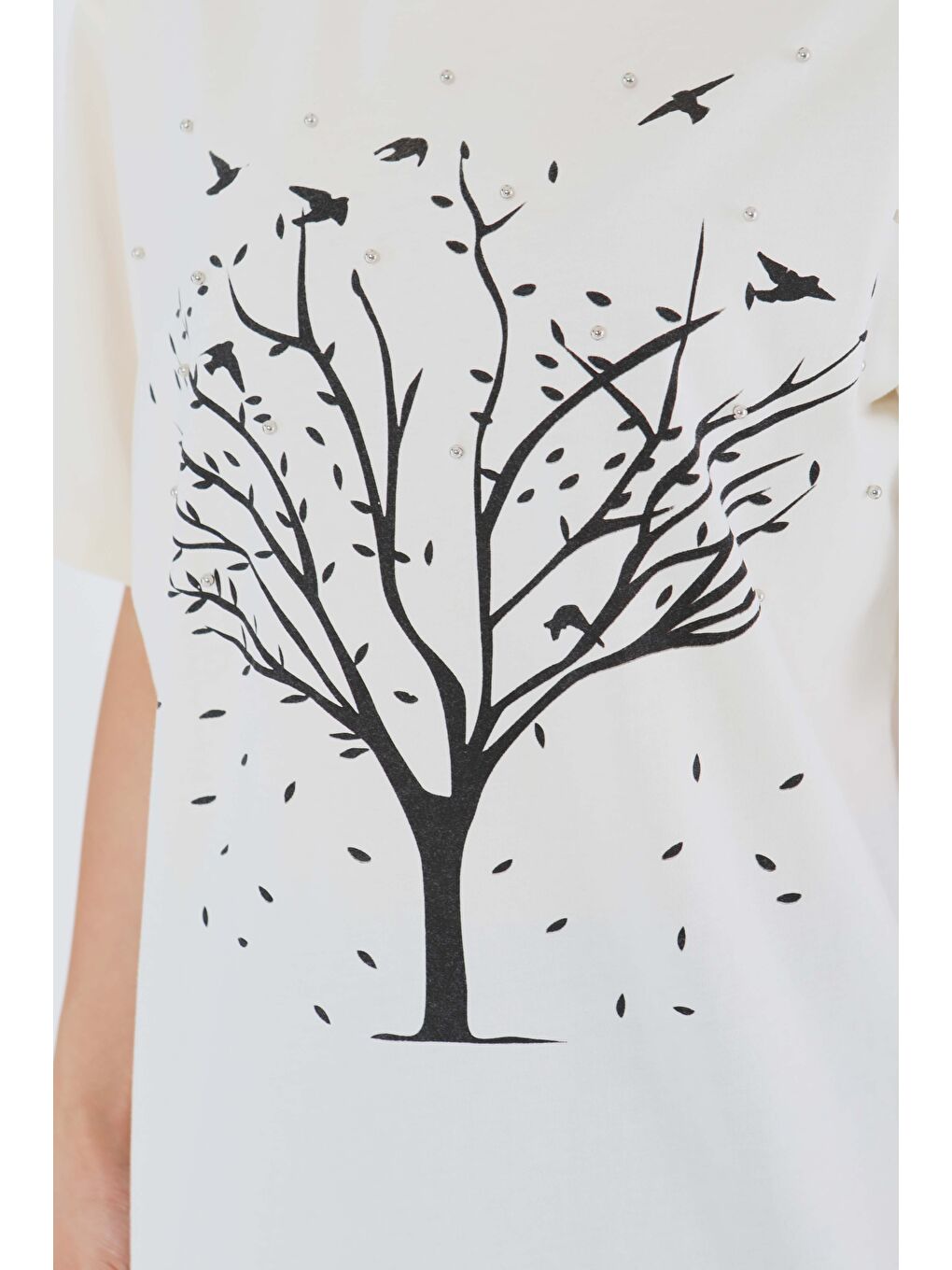 Baskılı Taşlı T-Şhirt Ekru - 27375-2