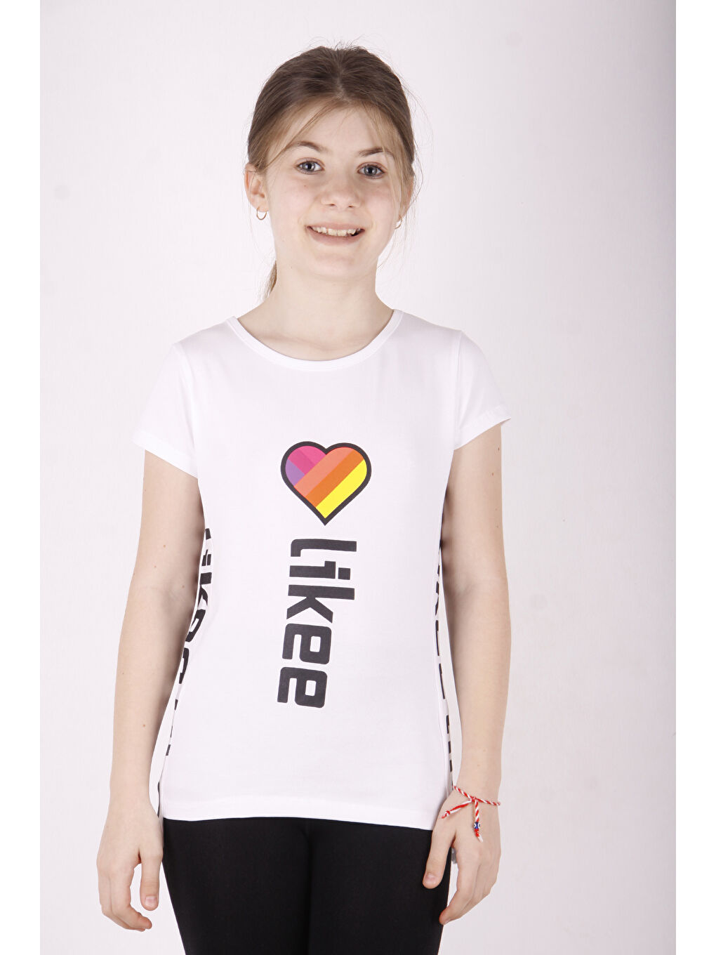 Beyaz Kız Çocuk Likee Baskılı Tişört