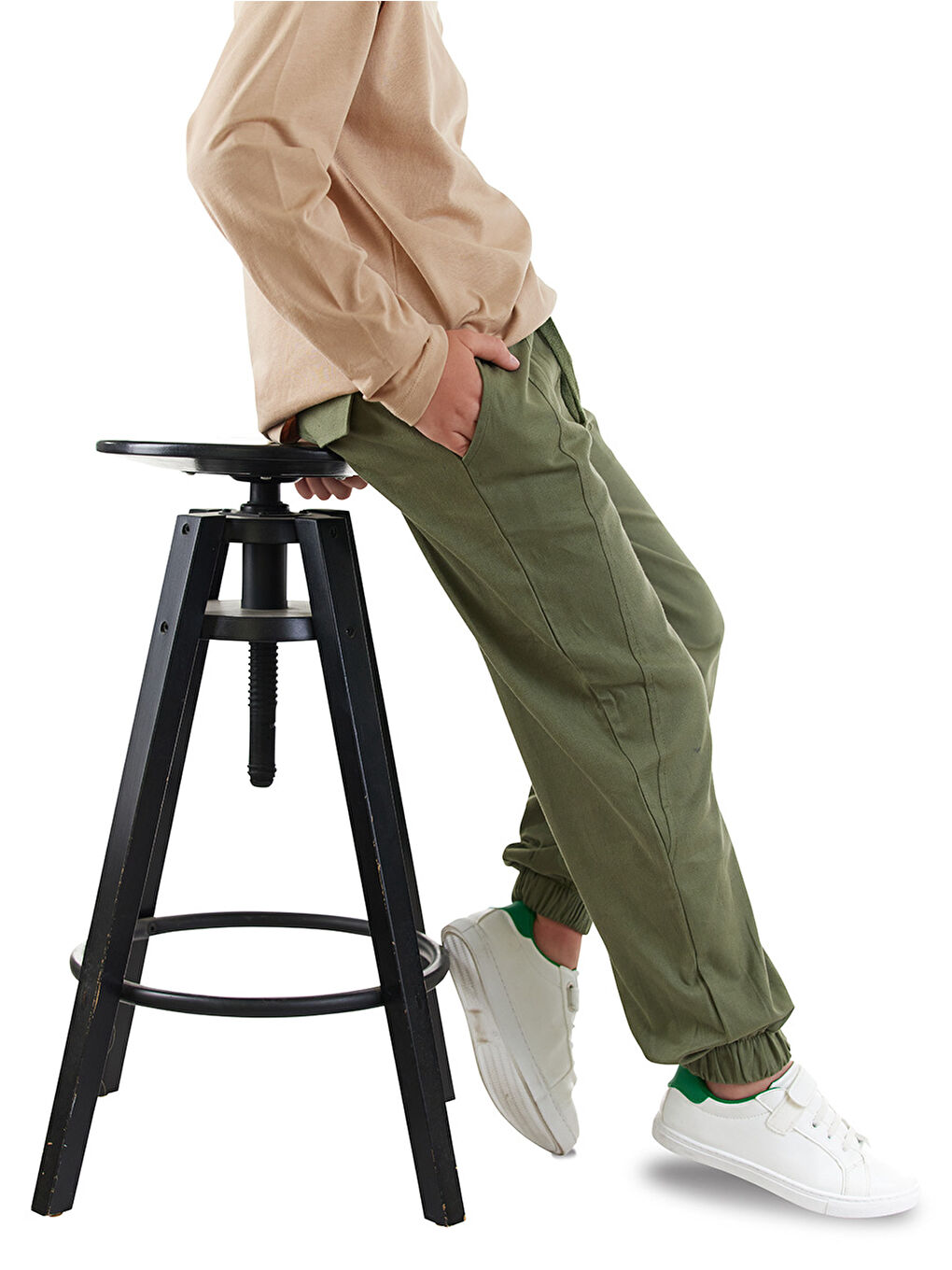 Erkek Çocuk Dikişli Haki Gabardin Pantolon-1