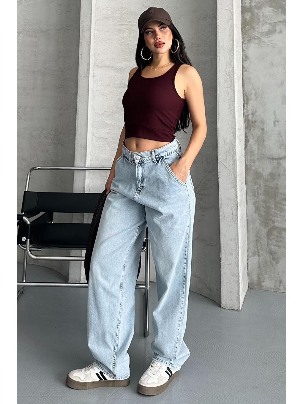 Yan Cepli Baggy Pantolon Buz Mavi - 27359