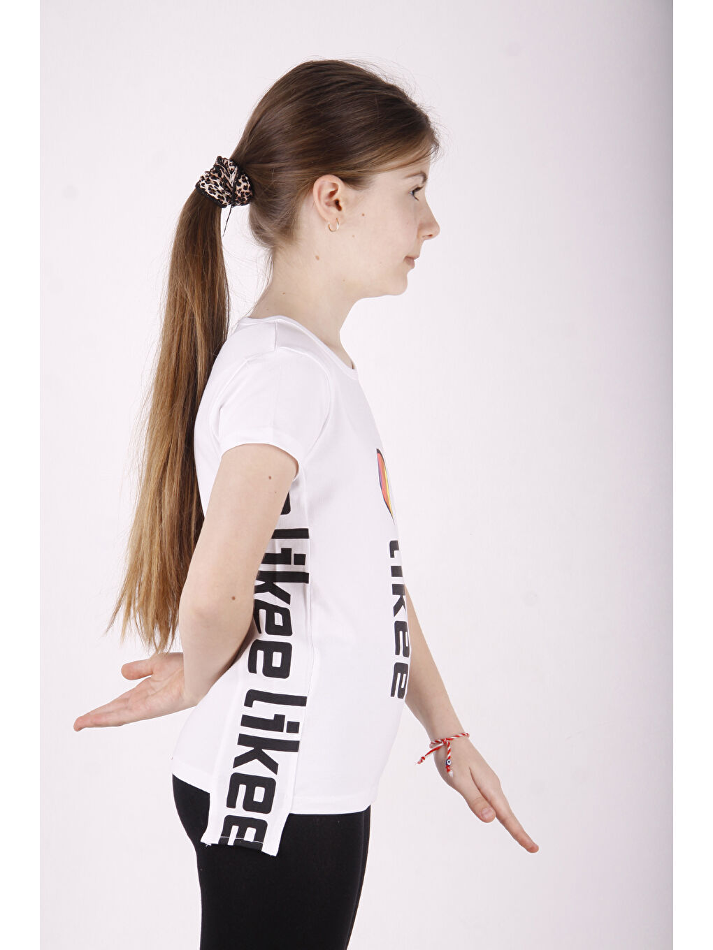 Beyaz Kız Çocuk Likee Baskılı Tişört-1