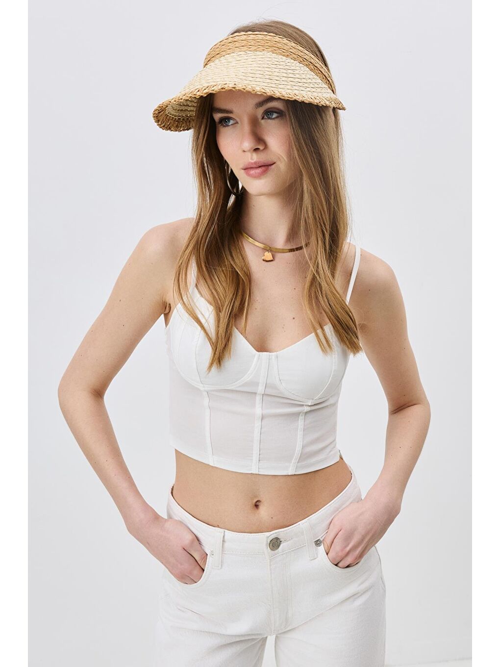 Hasır Vizör Şapka Y8213 Bej