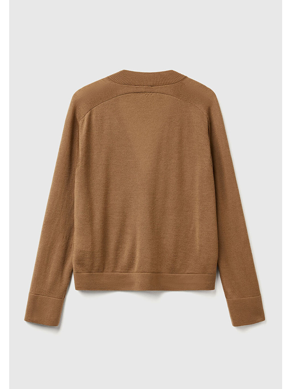 Kahverengi Kadın Taba  %100 Yün Önü Cep Detaylı Düğmeli V Yaka Hırka-3