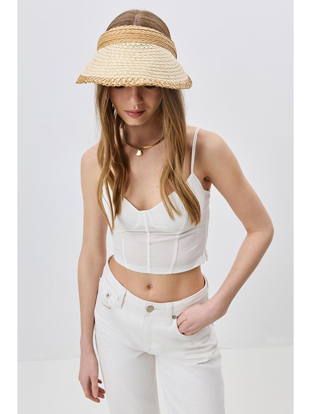 Hasır Vizör Şapka Y8213 Bej-1