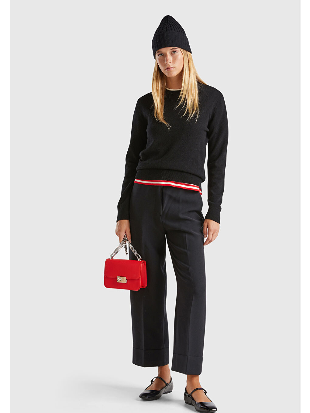 Kadın Siyah %100 Kaşmir Bisiklet Yaka Düz Kazak-4