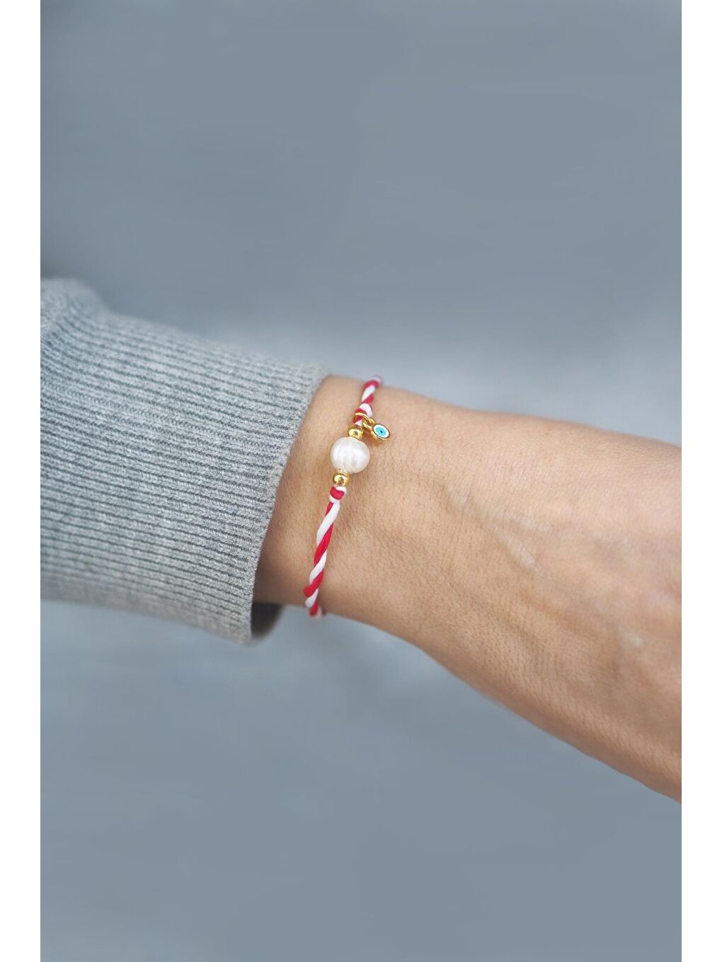 Baba Marta Marteniçka Kırmızı Beyaz İp İncili Şans Bileklik Kartlı-1