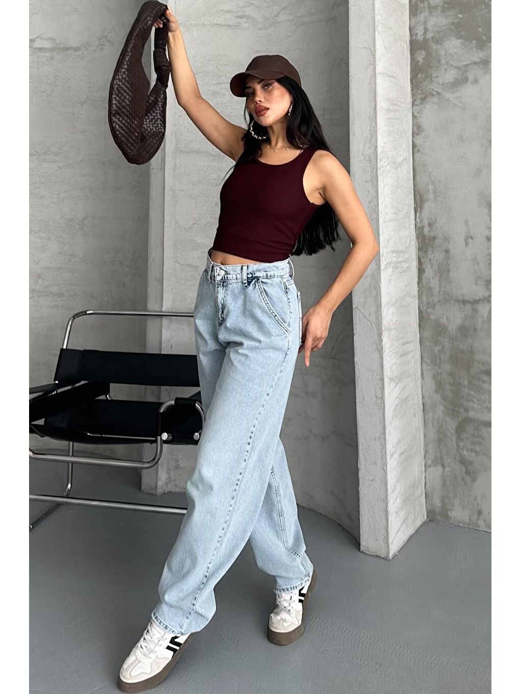 Yan Cepli Baggy Pantolon Buz Mavi - 27359-2