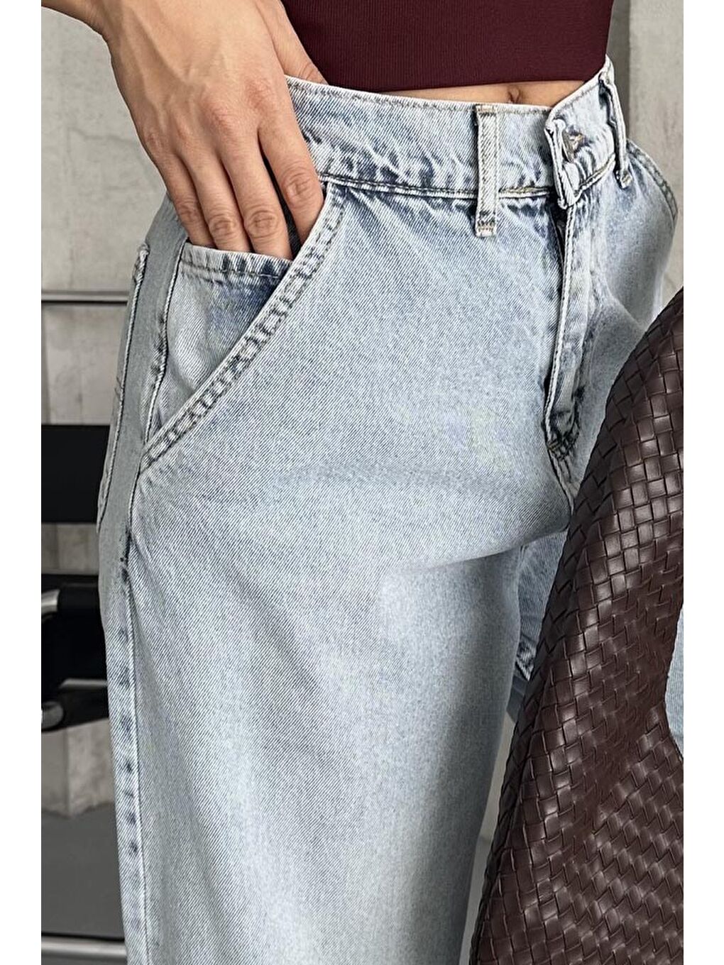 Yan Cepli Baggy Pantolon Buz Mavi - 27359-3