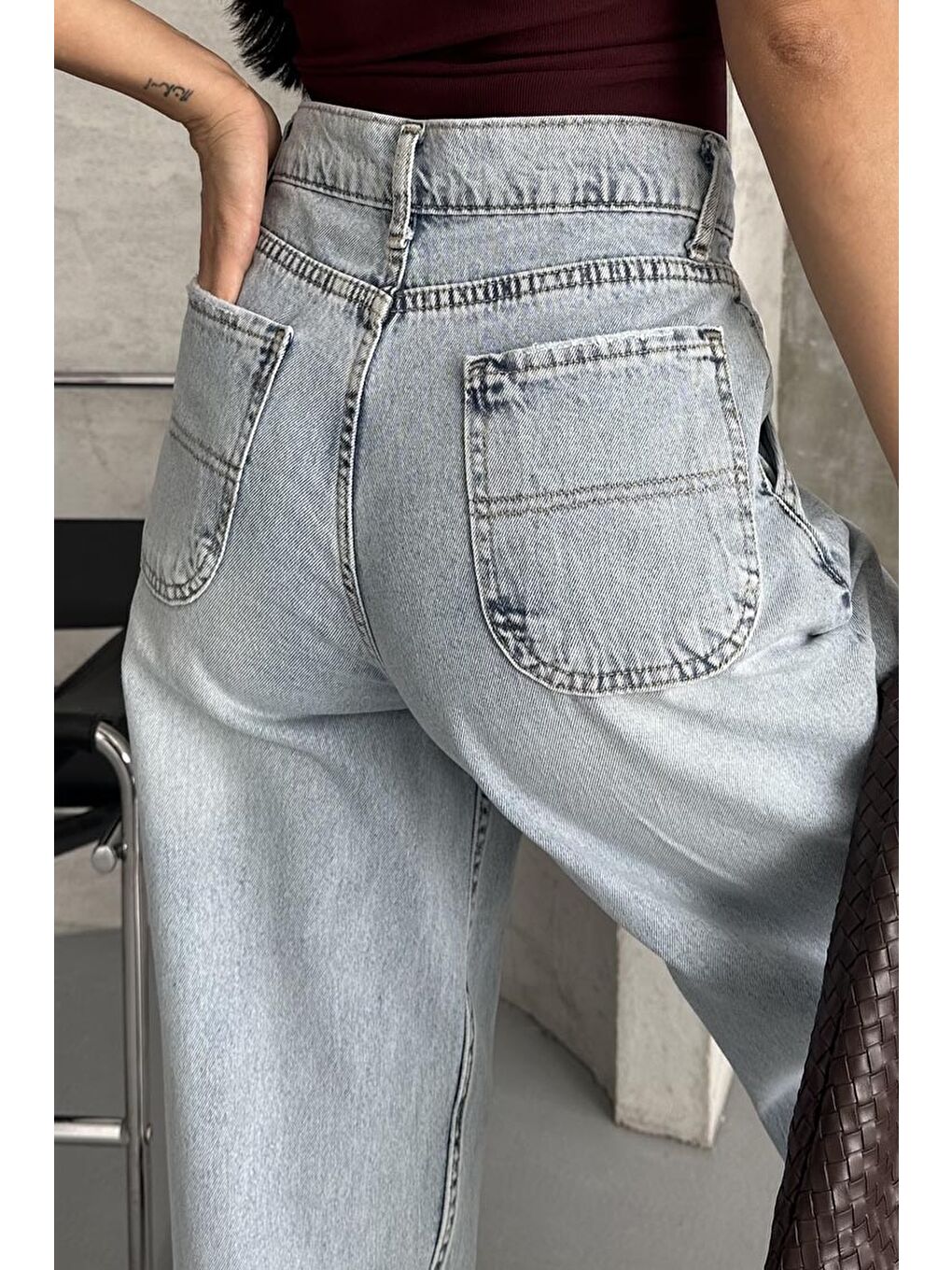 Yan Cepli Baggy Pantolon Buz Mavi - 27359-4