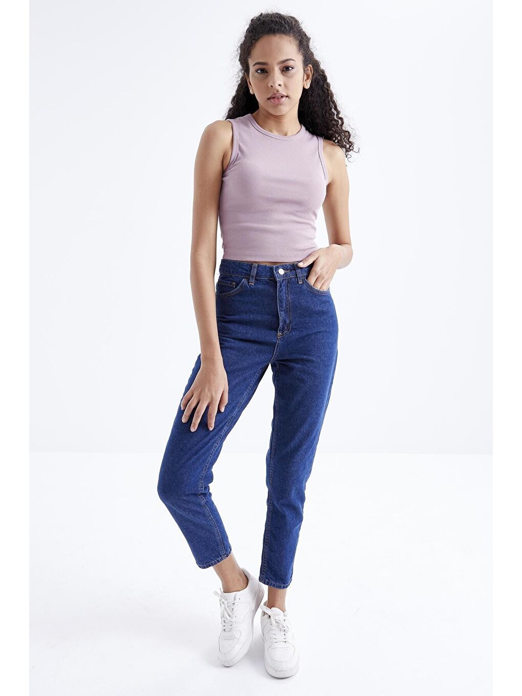 TOMMYLIFE Pembe Gül Kurusu Basic Kolsuz O Yaka Kadın Crop Top Atlet - 97204 - 2